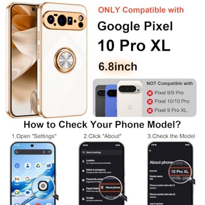 for Google Pixel 10 Pro XL Case with Ring Stand White (White / 6.8" Pixel 10 Pro XL)