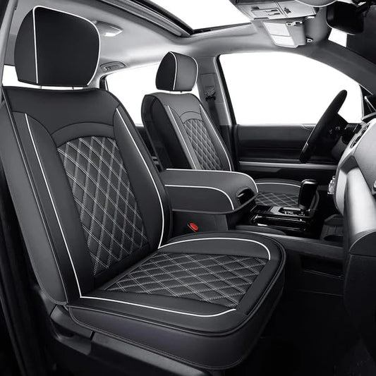 F150 Faux Leather Seat Covers Fit for 2015 ((2015-2026) Full Set / Black&White)