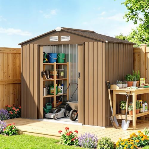 7' x 4' Outdoor Storage Shed Garden Tool Metal Shed Yellow (Yellow / 7' x 4')
