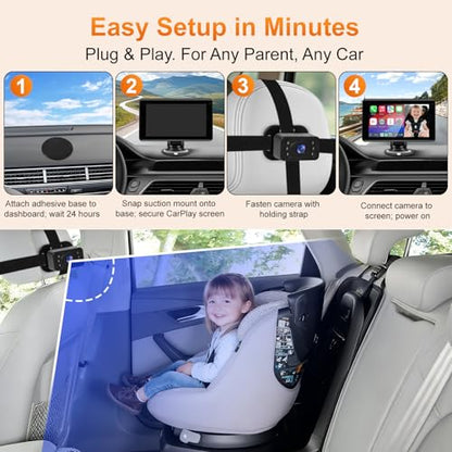 Baby Car Camera with 7" Wireless CarPlay Screen
