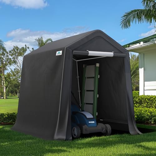 6x8 ft Outdoor Portable Storage Shelter Shed with 2 Roll up Zipper Doors & Vents Carport for Motorcycle Waterproof and UV Resistant Portable Garage Kit Tent (Dark Gray / 6'x8')