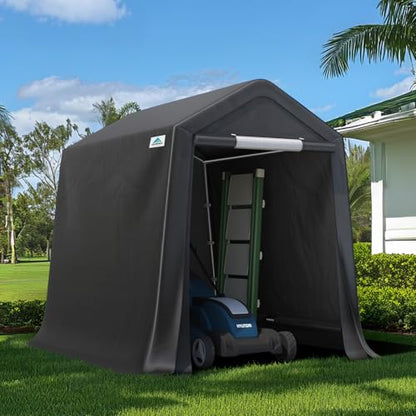 6x8 ft Outdoor Portable Storage Shelter Shed with 2 Roll up Zipper Doors & Vents Carport for Motorcycle Waterproof and UV Resistant Portable Garage Kit Tent (Dark Gray / 6'x8')