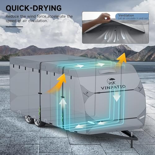 RV Cover 7 Layers Heavy Duty RV & Trailer Cover (Travel Trailer Cover(Grey) / Fits 38-40FT)