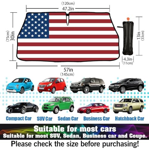 American Flag Car Windshield Sun Shade Umbrella Automotive Windshield Sunshade Foldable Front Car Accessories Interior Decor to Keep Vehicle Cool for Most Vehicles 57'' X 30'' (57'' X 30'' / style-AB3)