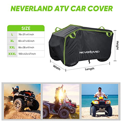 ATV Cover Heavy Duty Waterproof 4 Wheeler Cover for Honda L (Green & Black / L-78.7''L x 37.4''W x 41.7''H)