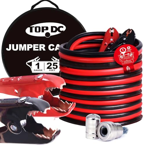 1 Gauge 25 Feet Heavy Duty Jumper Cables for Car (1 Gauge, (25FT) Standard Connector)