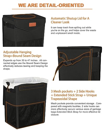 Car Trash Can with Lid Leakproof Car Garbage Bag Vehicle Trash Bin (2.8 Gallons / Black)