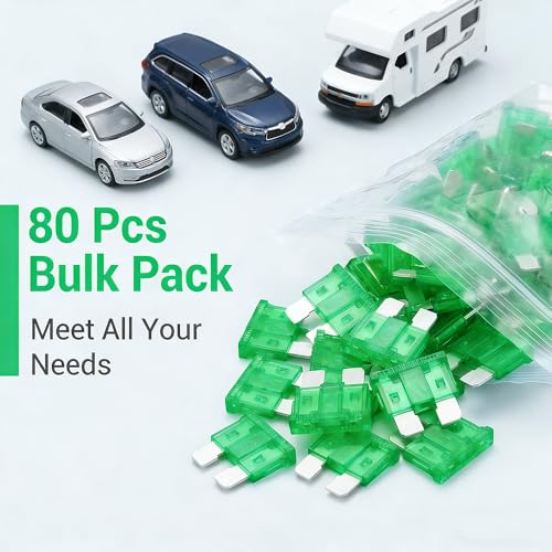 80Pcs) 30 Amp Standard Fuse, 30A Car Blade Fuses for Car/RV/Truck/SUV/Motorcycle/Boat (30A)