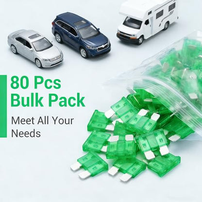 80Pcs) 30 Amp Standard Fuse, 30A Car Blade Fuses for Car/RV/Truck/SUV/Motorcycle/Boat (30A)