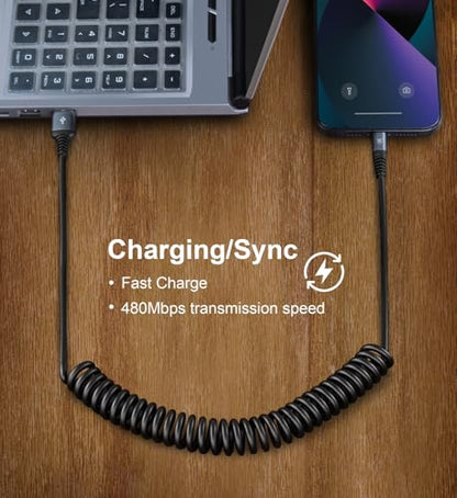 Coiled Lightning Cable (3FT / USB A to Lightning / Black)