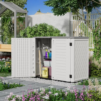 Outdoor Patio Storage Shed (Ivory White-26Cu.ft)