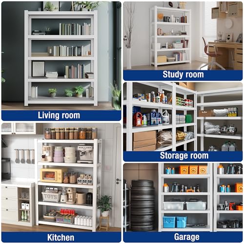 5 Tier White Shelving with Board (White / 36.2"W x 16.5"D x 72"H)