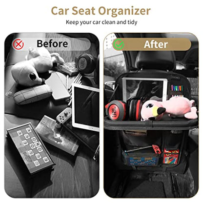 Car Backseat Organizer with Foldable Tablet Holder (Black-3 / 2 Pack with Food Tray)