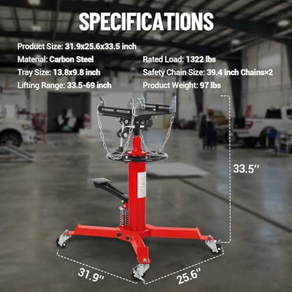 Dual Plunger Hydraulic Transmission Jack 1322lbs Capacity (1322 LBS / Red)