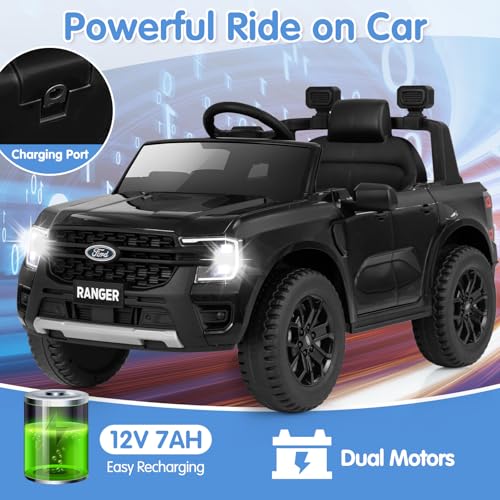 Ride On Car 12V Licensed Ford Ranger Electric Vehicle for Kids (Black / 41.5” x 25” x 24”)