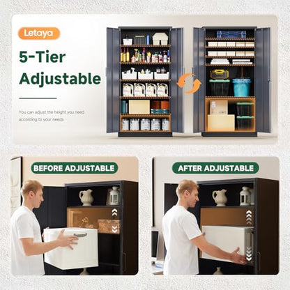 Metal Storage Cabinets with Lock Door and 5 Adjustable Shelves (71 X 32 X 16 In(H X W X D) / Black Grey)