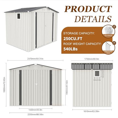 8x6FT Storage Shed (8x6x6FT)