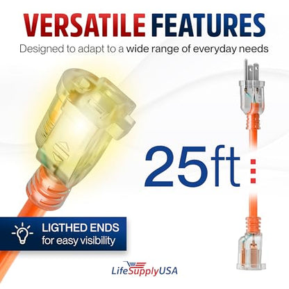 25ft Outdoor Indoor Extension Cord 16 (25 FT / 16AWG / Orange)