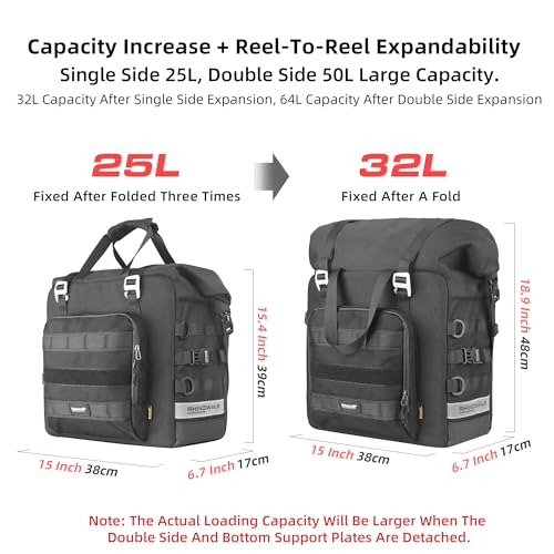 Motorcycle Saddlebags Waterproof 25L Saddle Bag Quick Release side bag Fits Most Adventure and Sports Bike Motorcycle Racks (Black / 25L)