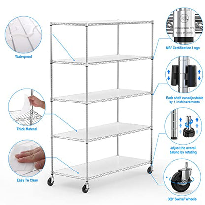 5 Tier NSF Metal Shelf Wire Shelving Unit (Chrome)