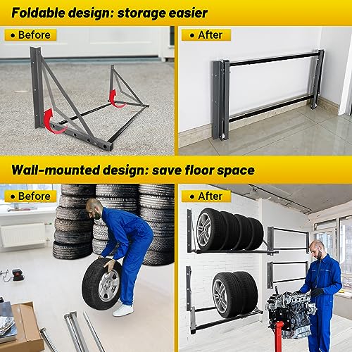 Adjustable Tire Rack Wall Mount for Garage (Grey (32"-48"))