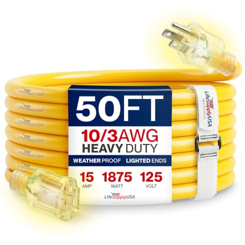 50ft Outdoor Indoor Extension Cord 10 (50 FT / 10AWG / Yellow)