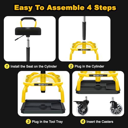 Rolling Shop Stool with Wheels (Yellow)