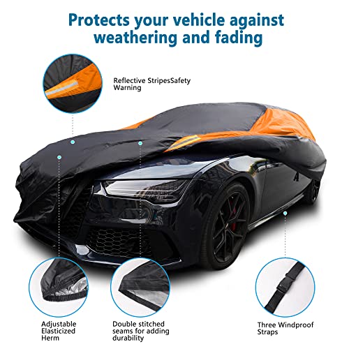 Waterproof Car Cover All Weather Snowproof UV Protection Windproof Outdoor Full car Cover (A2-Fit Sedan Length(Up to 177 inch） / Orange)