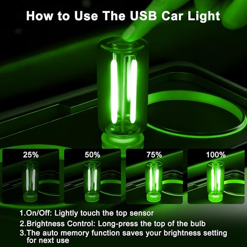 2 Packs USB Light for Car (2pcs(green))
