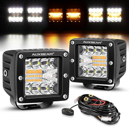 3 Inch LED Pod 6 Modes Amber White 72W Combo Beam Offroad Light Bar (Amber White 3")