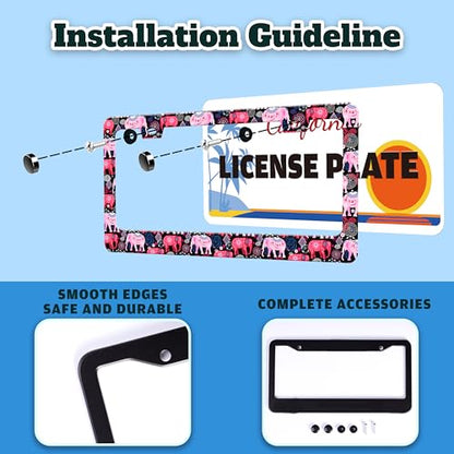 Tribal Elephant Animal License Plate Frame Stainless Steel 6.3 X 12.2 Inch (Tribal Elephant)