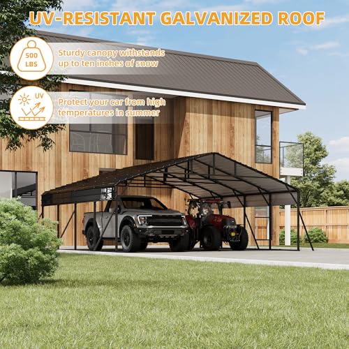 20' x 20' x 8.5' Heavy Duty Metal Carport with Galvanized Steel Roof (20x20 FT Upgrade)
