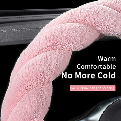 Luxury Fluffy Winter Car Steering Wheel Cover for Women Soft Warm Handle Cover for Jeep Truck Van F150 Universal Fuzzy Anti Slip (Pink / Large Size [15.2-16"] (38.6-40.5cm))