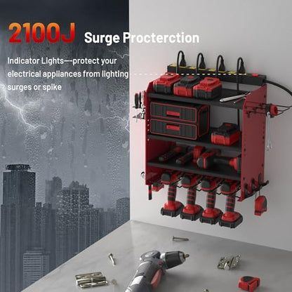 Power Tool Organizer Wall Mount with Charging Station (Red,Black / 4 Layer)