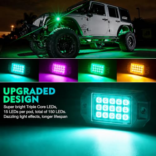 Bluetooth Rock Lights Multicolor Neon Accent Lights Underglow Kits (8 Pods / Standard Housing)