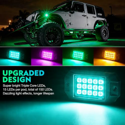 Bluetooth Rock Lights Multicolor Neon Accent Lights Underglow Kits (8 Pods / Standard Housing)