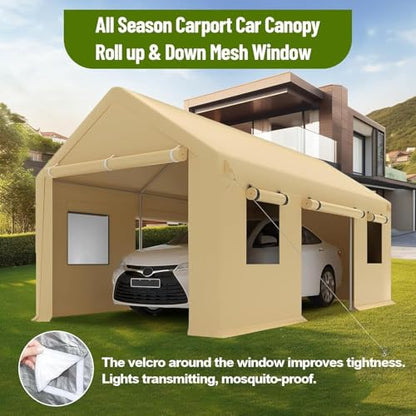 10x20 Ft. Metal Carport Garage with PE Fabric and Galvanized Steel Frame Outdoor Shelter for Cars (Yellow / 10*20FT)