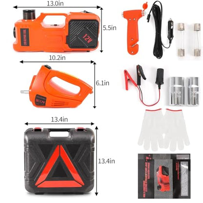 Electric Car Jack Set 5 Ton Hydraulic Jack Car Lift Floor Jack with Integrated Tire Pump and Impact Wrench for Sedans SUV MPV Sedan Truck Change Tires Garage Repair (Orange+Wrench)