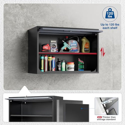 Metal Storage Cabinet Black&Gray Wall Cabinets with Shelf and Locking Door (15.7"D x 31.5"W x 21.6"H / Black&gray)