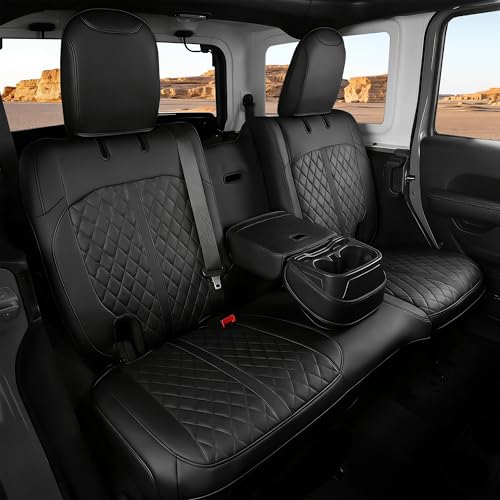 for Jeep Wrangler Leather Custom Car Seat Covers Full Set 4 Door (Black / JL 18-26 4Door With Rear Cup Holder)