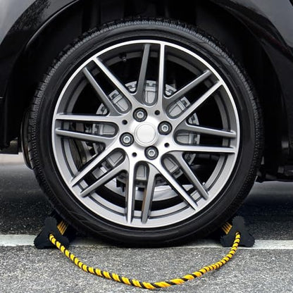 Heavy Duty Rubber Wheel Chocks with Rope & Reflective Strips (with Rope (2 pairs))