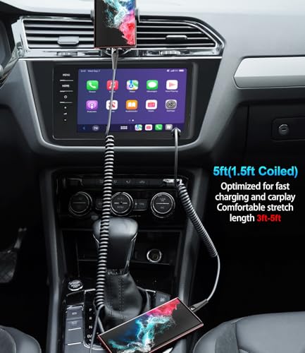 Coiled USB C to C Cable for Car 5FT (5FT / USB C to USB C / Black)
