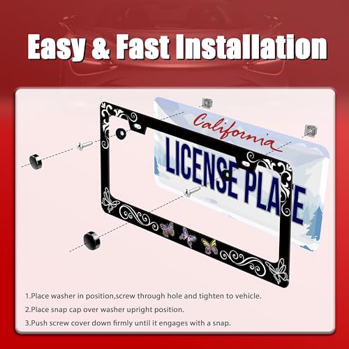 Butterfly License Plate Frame Butterflies Floral License Plate Frames for Car Decorative Parts Stainless Stee License Plate for Standard Us Canada Funny License Plate Holder 12x6 Inch (Butterfly)