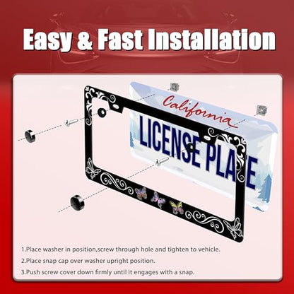 Butterfly License Plate Frame Butterflies Floral License Plate Frames for Car Decorative Parts Stainless Stee License Plate for Standard Us Canada Funny License Plate Holder 12x6 Inch (Butterfly)