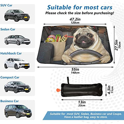Fun Pug Dog Driving Windshield Sun Shade Umbrella Foldable Car Front Window Sunshade Blocks UV Rays Heat Keep Vehicle Cool (multi 26)