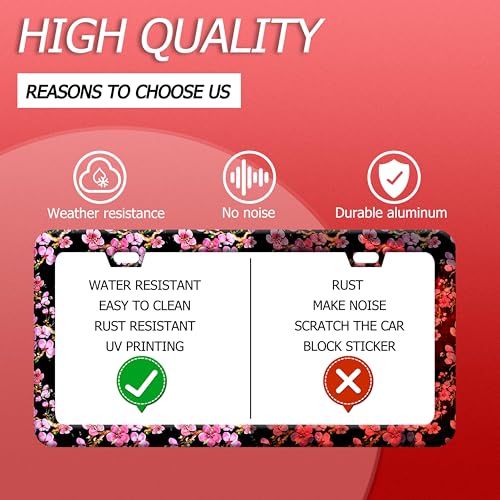 Cherry Blossom Flower Stainless Steel License Plate Frame for US Cars Decor (Cherry Blossom)