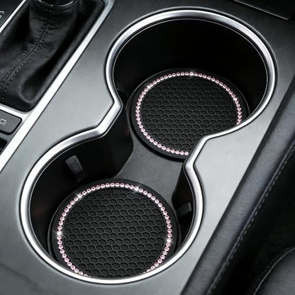 4PCS Bling Car Cup Coaster (4 Count / Black and Pink)
