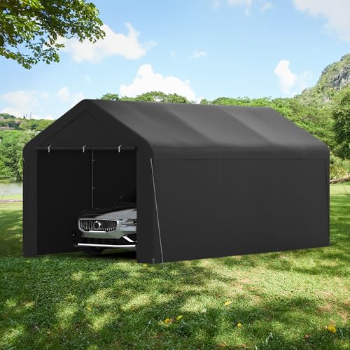 Carport 10‘ x 20’ Garage Car Canopy w (Black / 10' x 20' /with side)