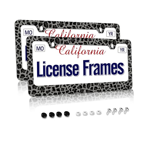 Stainless Steel Black Cheetah License Plate Holder Leopard Print License Plate Frame Cheetah Leopard Black Car License Plate Covers tag Frame for Women 12.3" X 6.3" (Cheetah License Plate Frame / one size)