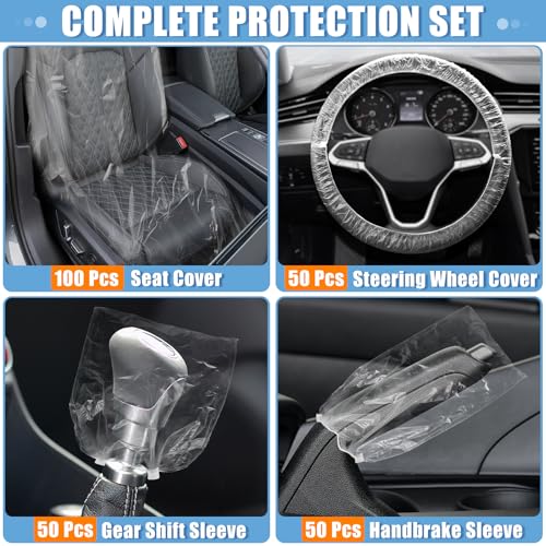 250 PCS Disposable Car Seat Covers Clear Plastic Vehicle Seat Protector Set with Steering Wheel (250 PCS / Car Seat Covers Set)